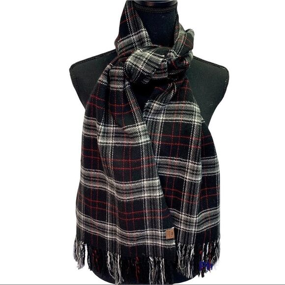 Roots Black red gray white striped plaid check unisex fall winter warm scarf 💥 - Picture 2 of 9